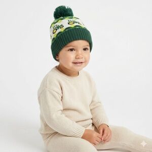 John Deere Kids Beanie Tractor Knit Winter Hat Pom Green